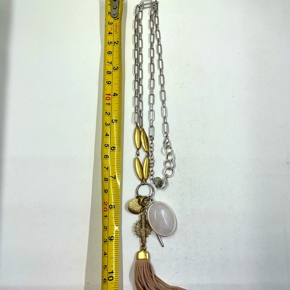 Stella & Dot Signed Long Necklace with Tassel and Quartz Pendants - Picture 6 of 6